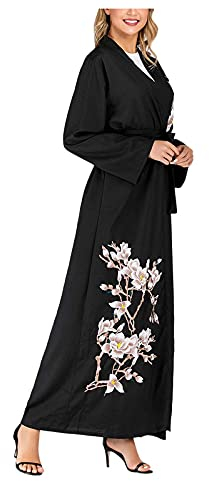 Julhold Muslimische Arabische Nahen Ostens Langärmliges Kleid Damen Dubai Indien Kleidung Kleider Casual Abendkleid Hochzeit Kaftan Maxikleid Robe (Schwarz,S)