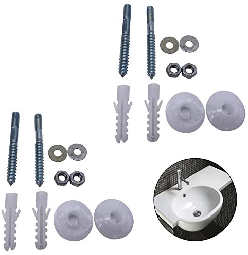 2 Sets Bathrooms Fitting Kit Screw Bolts Wall Mounted Basin Fixing Kits Screws Plug Washers for Wall Mount Basin Sink