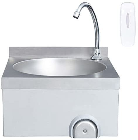 Tidyard Handwaschbecken aus Edelstahl mit Spritzschutz Aufkantung, Waschbecken zur Wandmontage mit Wasserhahn Mischbatterie, Ablaufschlauch-Set für Catering, Kantinenküchen, Werkstätten, Gartenhäuser