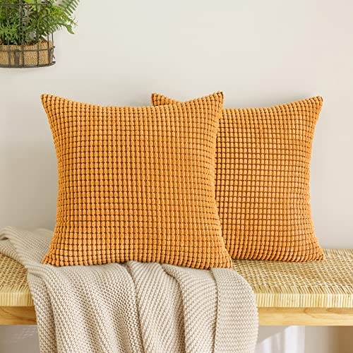 EMEMA Kordsamt Kissenbezug Herbst Granulat Dekorative Sofakissen Dekokissen Kissenbezüge Couchkissen Kissenhülle Weich Kissen Bezug Zierkissen für Sofa Couch Wohnzimmer 2er Set 40x40 cm Orange