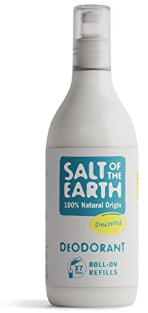 Natural Deodorant Roll On Refill by Salt of the Earth, Unscented - Vegan, Long Lasting Protection, Leaping Bunny Approved, Made in the UK - 525ml
