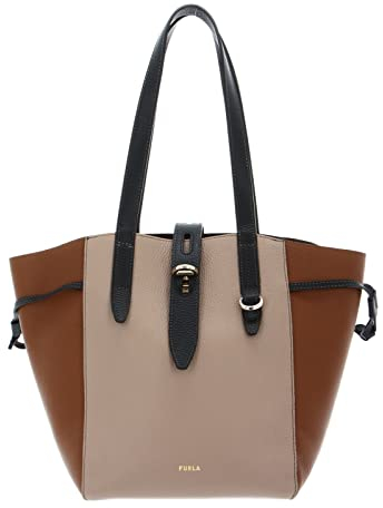 Furla Net Tote Bag M Greige + Cognac h + Nero