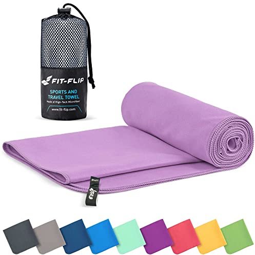 Fit-Flip Microfibre towel - compact, ultra lightweight & quick dry - perfect for gym, travel & beach - swimming towels for sports, camping & hiking (60x120cm lilac + bag)
