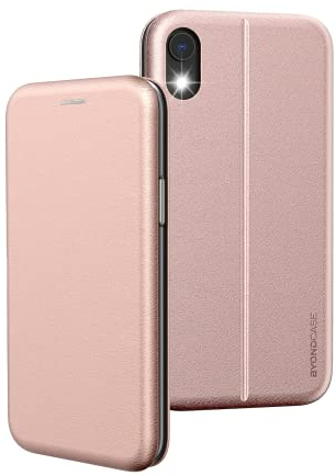 BYONDCASE iPhone XR Hülle Rosa, Deluxe Leder Flip-Case Klapphülle, Fullbody 360 Grad Rundumschutz Ultra Slim Handyhülle Kompatibel Mit Dem iPhone XR