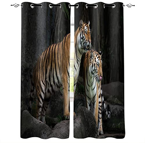 Two Tigers Beasts Beasts Asia Eyes Ösenvorhänge für Wohnzimmer,Schlafzimmer,Küche,Fensterbehandlungen,Heimdekoration,Vorhang