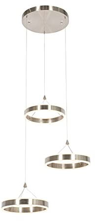 QAZQA - Design Hängelampe I Pendellampe I Pendelleuchte Stahl I Silber I nickel matt rund inkl. LED 3-flammig-Stufen dimmbar 3-flammig-Licht - Lyani I Wohnzimmer I Schlafzimmer - Aluminium Rund - I (n