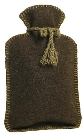 CALINDOO - Wärmflasche aus Naturkautschuk mit weichem Premium-Bezug – in einer einzigartigen Form – luftdichter Verschluss – Bezug aus Flanell grün – 2 l