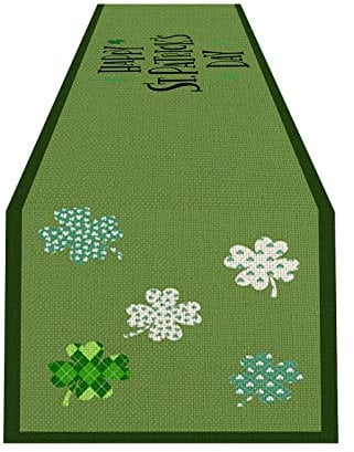 Casa su palafitte in legno Festival irlandese Runner da tavolo in lino anti-olio, facile da pulire, tovaglia stampa digitale, tappeto da tavolo, ghirlanda nera (A, One Size)