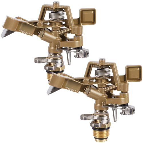 Biswing 1/2 Inch Impact Sprinkler 2 Pack, Heavy Duty Zinc Alloy Lawn Sprinkler Head with Nozzle, Adjustable 20-360 Degree Large Coverage Pattern, Watering Sprinkler for Grass Patio Garden Irrigation