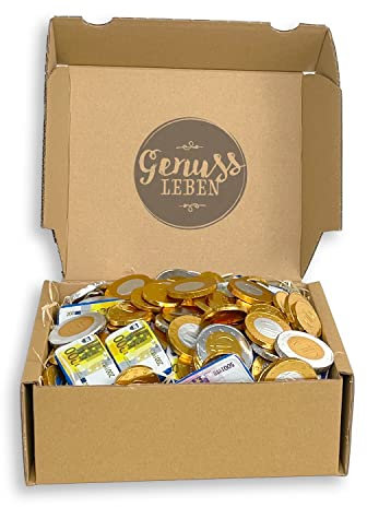 Genusslebenbox - 1000g Schokoladen-Geld mit Münzen und Scheinen - Zum Teilen und Naschen an Geburtstag für Freunde und Familie