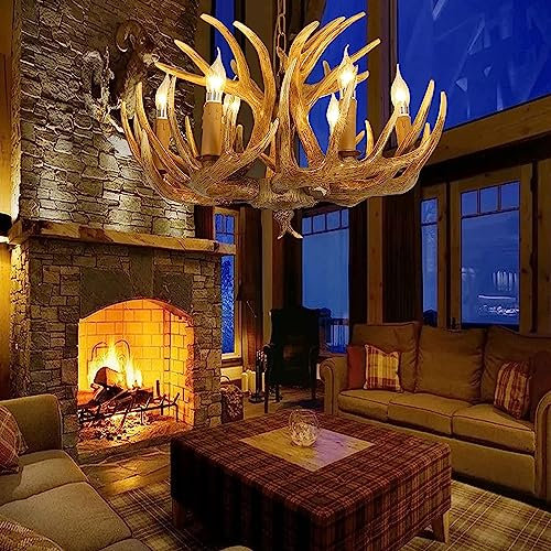 Lustre en Bois de cerf Lampe Suspendue en résine Style Vintage Corne de cerf Salle à Manger Eclairage de l'îlot de Cuisine Chambre à Coucher Entrée Foyer Bar Décoration de café Eclairage de Cabine