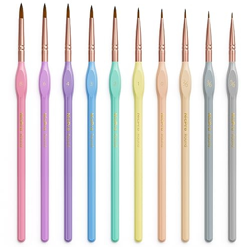 Nicpro 10 Pièces Pinceaux Peinture Micro Fins pour Détails, Macarons Pastel Pinceau pour Peinture à l'huile Acrylique, Aquarelle, Artisanat, Modèles, Pinceau pour Enfant, Débutants, Professionnels