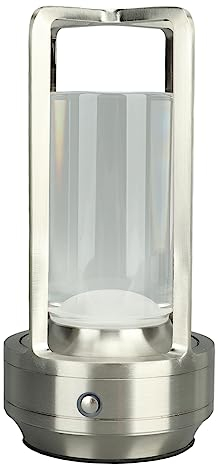 HEEPDD Nachttischlampe, Stufenlos Dimmbare Kabellose Tischlampe 3 Farben Aluminiumkristall für Wohnzimmer (Silber)