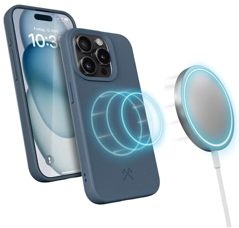 Woodcessories - BioCase, Magnetische Handyhülle für iPhone 15 Pro kompatibel mit MagSafe, Hülle mit Magnet Navy blau - Nachhaltig aus Pflanzen