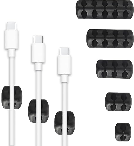 EPLZON Kabel-Klip Organizer-Set Kabelhalter kein Lochen erforderlich mit 3M-Klebeband Geeignet für Büroschreibtische und Nachttische zum Befestigen von Ladekabeln USB-Ladekabeln usw(5 Stück,Schwarz)