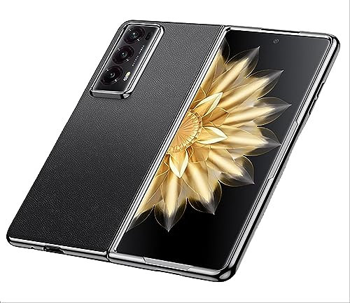 GIOPUEY Coque Compatible avec Honor Magic V2, Cuir PU + PC Dur étui，Texture Spéciale du Cuir Case，Anti-Empreintes Digitales, Anti-Rayures - Black