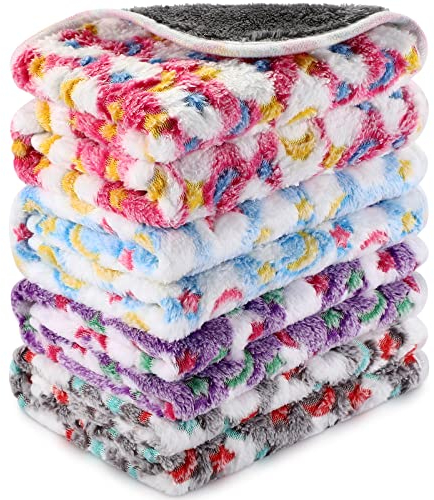 Namalu 4 Wasserdicht Meerschweinchen Fleecedecken Klein Waschbar Hundedecke Saugfähig Meerschweinchen Käfig Einlagen Wiederverwendbar PIPI Pads Schlaf Kuscheldecke (Stern und Mond, 60 x 40 cm)