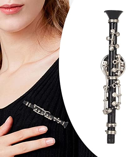 LEMCC Broschen für Damen, Klarinetten-Brosche, Miniatur-Musikinstrument, Anstecknadel mit Rotem, mit Samt Gefüttertem Instrumentenkoffer für Damen und Herren, Geschenke für Oboenspieler