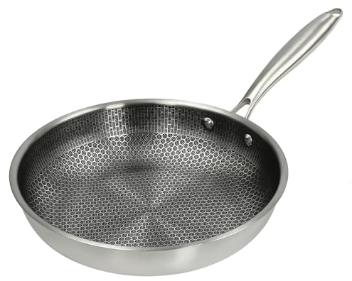Caskunbsy Padella per wok antiaderente in acciaio inox con rivestimento antigraffio e antiaderente, a nido d'ape, padella per bistecca fritta, wok a nido d'ape, padella per wok a nido d'ape (32 cm)