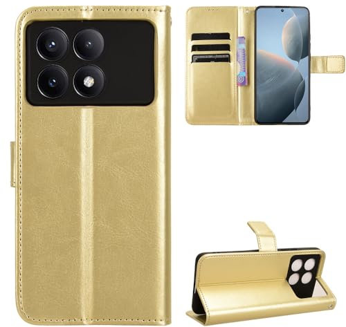 BellaCase Xiaomi Poco X6 Pro Coque [Étui Portefeuille] [Fonction Support] [Slots pour Cartes] [Couverture à Rabat Magnétique] Compatible avec Le Smartphone Xiaomi Poco X6 Pro(d'or)