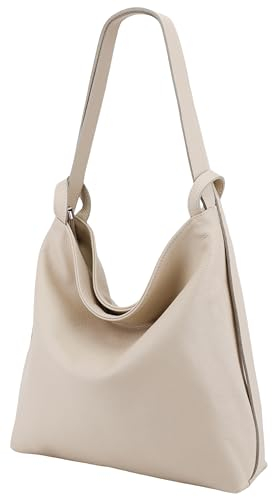 SH Leder 2in1 Handtasche Rucksack Damen Schultertasche DayPack CityRucksack aus Echt genarbt Leder (B 37cm x H 35cm) Rica G699 (Beige)