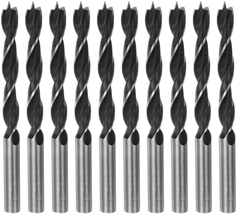 HARFINGTON 10pcs Brad Point Drill Bits 9mm(3/8) Dia Straight Round Shank Metric Brad Point Spiral Twist Drill Bits for Softwood Hardwood Plywood Plastic Rubber, Black
