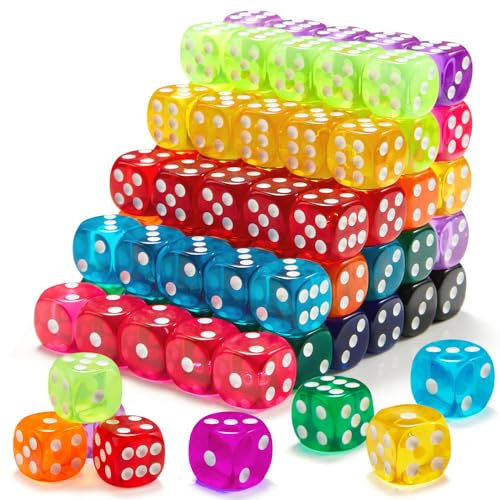 50 Pieces Dice Set, 14mm 6 Sided Colored Dice with Plastic Storage Box