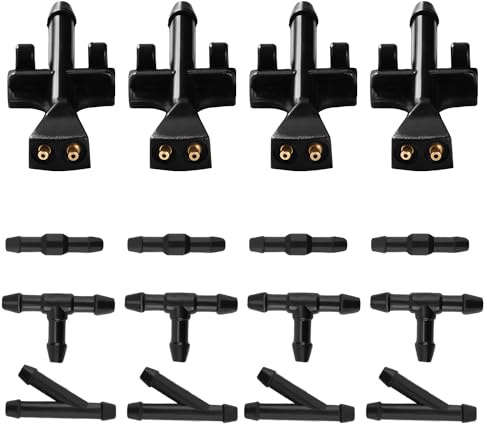 Lyeteung 4 Stücke Auto Frontscheibenwischer Düsen, Auto Frontwischer Waschdüsen Wassersprüher 93387764 1451243, mit 12 Stücke Schlauchverbinder, Kompatibel mit Meriva A 2003-2010