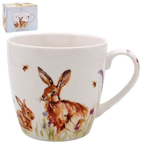 The Leonardo Collection Hares Breakfast Mug Fine China Coffee Mug Tea Hot Drinks British Design 350ml Animal Theme Rabbit Easter Woodland Gift Present