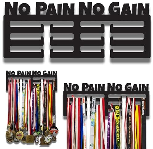 VAILANTES Medaillenhalter No Pain No Gain Motiv Fußball Geschenk Karate Triathlon Marathon Taekwondo Handball Leichtathletik Läufer Judo Schwimmer Fussball Sportler Geschenke Medaillen Aufbewahrung