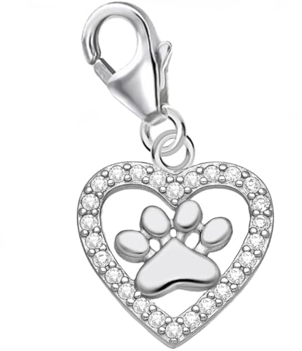 Goldene Hufeisen Herz Tierpfote Charm Anhänger 925 Sterling Silber Karabiner Pfote