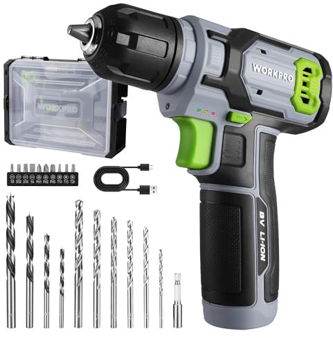 WORKPRO Cacciavite a Batteria 8V, Cacciavite Elettrico, Trapano Avvitatore a Velocità Variabile, Cacciavite Ricaricabile, Luce LED, con 21 Accessori, Verde