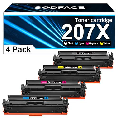 SODFACE 207X 207A Toner Kompatibel für HP 207X 207A W2210X für HP Color Laserjet Pro MFP M283fdw M282nw M255dw M283fdn M255nw W2210X W2211X W2212X W2213X Toner ( Kein Chip, 4er-Pack )