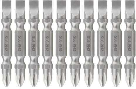 Saipor 10pcs PH2/SL6 Double Ended Screwdriver Bit, #2 Phillips/No. 6 Slotted Screwdriver Drill Bits Set, Magnetic 1/4 Hex Double End Screw Driver Bits for Drill, 50mm/ 2inch Long