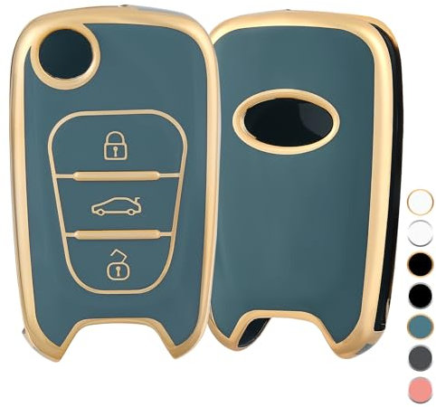 OFF WE GO Autoschlüssel Hülle Schlüsselhülle Cover für Hyundai i30 i20 i10 ix20 ix35 Schlüsselcover Schlüsselbox für Kia Sportage Ceed Soul Rio Picanto Venga TPU Schlüssel Schutz Gehäuse, Blau Gold