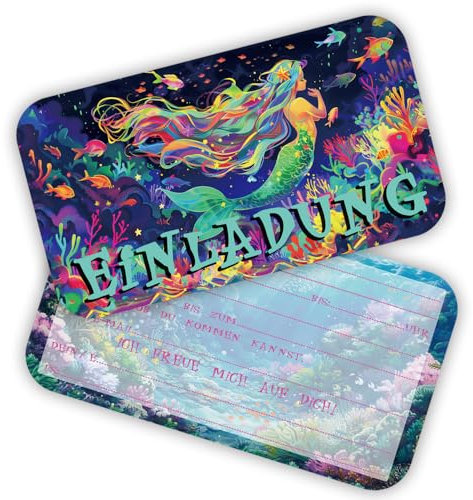 ZELAITE 12x Meerjungfrau EINLADUNGSKARTEN KINDERGEBURTSTAG Mädchen Junge - Stylishe Einladung zum Geburtstag für Jungs und Mädchen - Einladungskarten Geburtstag - Party Geburtstagseinladungen (K)