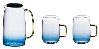Jarras Agua Juego de jarra de agua de bebidas Jarrafa de vidrio con tapa y pico de agua caliente con agua caliente con taza for café de té de café fiesta Jarra de Té Helado