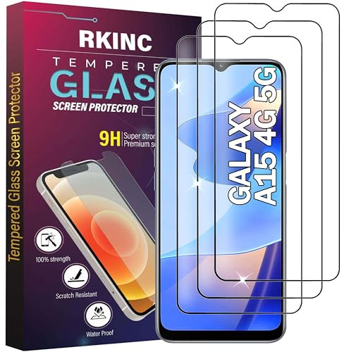 RKINC Verre Trempé [Lot de 3] pour Samsung Galaxy A15 4G / 5G, Film Protection écran, Dureté 9H 0,33 mm HD Glass [sans Bulles d'air][Résistant aux rayures][Garantie à vie]