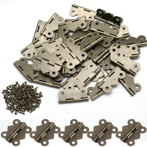 Murtenze 50 cerniere decorative antiche, piccole cerniere a farfalla per scatole di gioielli, con viti di montaggio, per scatole di legno vintage, armadietti, scatole di vino, cassetta degli attrezzi,