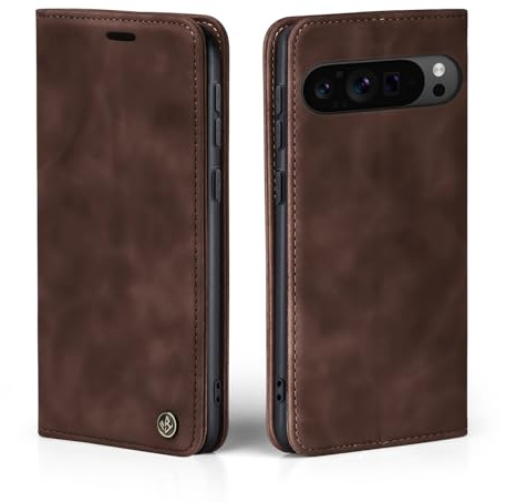 LBH Handyhülle für Google Pixel 9 Pro XL in Dunkelbraun mit Karten- und Geldfach Smartphone Hülle mit Standfunktion Flip Case Schutzhülle Magnetverschluss Vintage