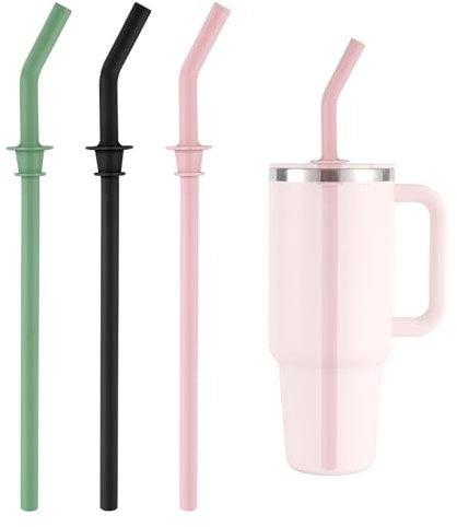 3pcs Pailles de Remplacement pour Hydro Flask Gobelet de Voyage 40oz, Sans BPA Pailles de Gobelet en Silicone Réutilisables pour Hydro Flask Bouteille d'Eau Accessoires (Noir, Rose et Vert)