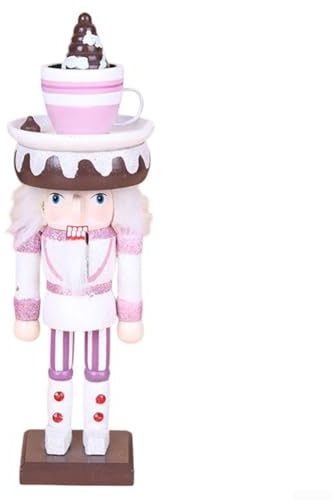 Getdoublerich 24 cm handbemalter rosa Nussknacker aus Holz, Dekoration, Puppe, Nussknacker, Ornamente, traditionelles Rosa, geeignet für Weihnachtsfeiern, Feiertagsdekorationen (A)