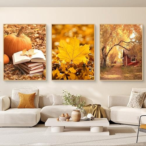 3er Premium Poster Set Herbst Aesthetic Wandbilder Bilder für Wohnzimmer Esszimmer Schlafzimmer Deko Kunstdruck Leinwand Bild,ohne Rahmen (B,21x30cm)