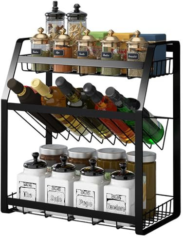 Warmiehomy 3 Tier Spice Rack Organiser Free Standing Spice Racks Spice Organiser Metal Kitchen Spice Storage Seasoning Rack for Countertop Cupboard Cabinet