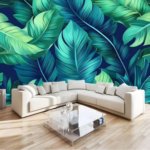 Papier Peint Feuilles De Bananier Vertes 3D Panoramique Murale Salon 300x210 cm Papier Peint intissé pour Chambre Salon Personnalisé Décoration Murale