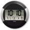 Hama Wanduhr Digital mit Funk (Funkuhr ohne tickgeräusche, Digitaluhr mit LCD-Display, Thermometer, Kalender, Mondphase, inkl. Batterie zum aufhängen oder hinstellen) schwarz- Silber