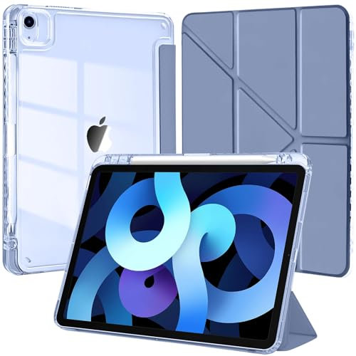 EspZanthic Coque pour iPad Air 11 Pouces M3/M2 (2025/2024), Étui pour iPad Air 6, iPad Air 5/4 (10,9 Pouces 2022/2020) avec Porte-Stylet, 6 en 1 Angles de Vision, Arrière Transparent