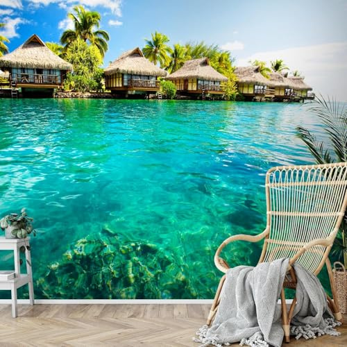 Vlies Fototapete Meer 3D Effekt 400x280 Urlaubslandschaft Foto Tapete Schlafzimmer Wohnzimmer Moderne XXL Wandtapete Groß Vliestapete Fototapeten Poster Wand Dekoration a.2942