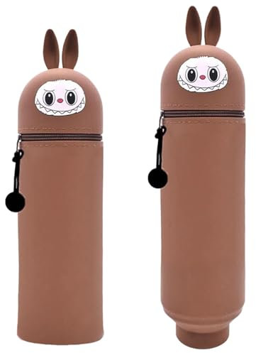 2 in 1 Weiche Silikontasche Kawaii Federmäppchen, Cartoon Federmäppchen mit Reißverschluss, Stand Up Federmäppchen, Federtasche aus Weichem Silikon, Teleskopisc mäppchen Kinder, für Mädchen Junge
