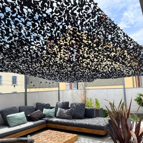 Filet de Camouflage Noir Renforcé pour Terrasse et Pergola – 4 x 5 m | Structure ajourée laissant circuler l’air – Pour terrasse, pergola, jardin, balcon, décoration et campement – 4 x 5 m
